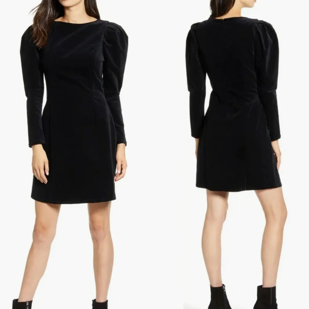 Adriano Goldschmied Mini Dress Womens Sz XS Black Velour Puff Upper Sleeves